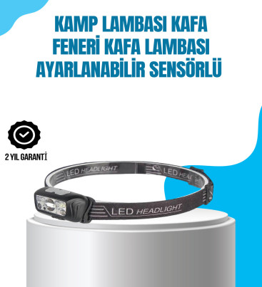 Kamp Lambası Kafa Feneri Kafa Lambası Ayarlanabilir Sensörlü Şarjlı - Lisinya