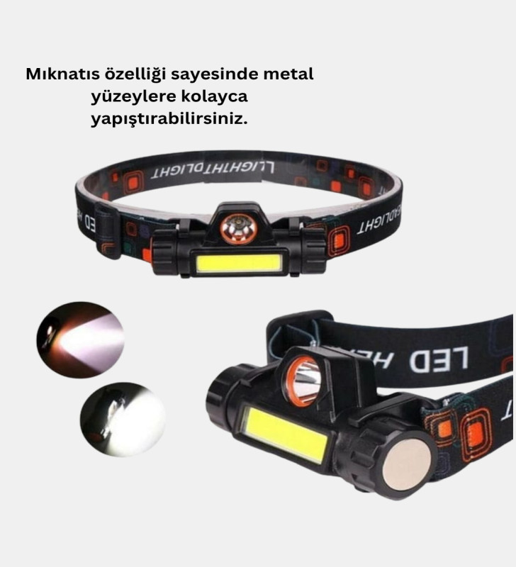 Kamp ve Doğa İçin Şarjlı LED Baş Feneri – Mıknatıslı, Su Geçirmez - Lisinya
