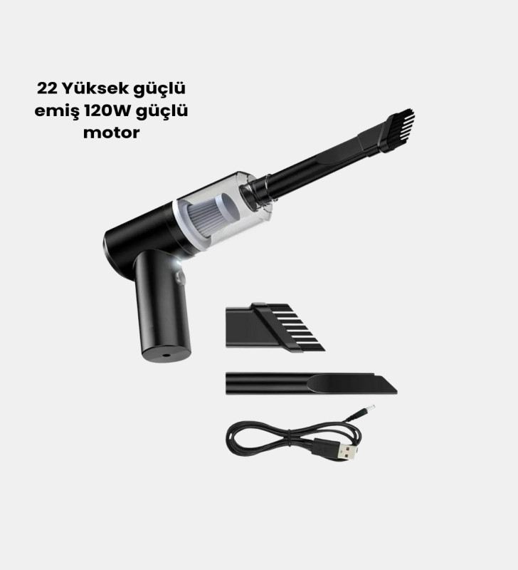 Taşınabilir Vakumlu Araç Süpürgesi – Katlanabilir Sap, Yıkanabilir Filtre, 120W Motor - Lisinya
