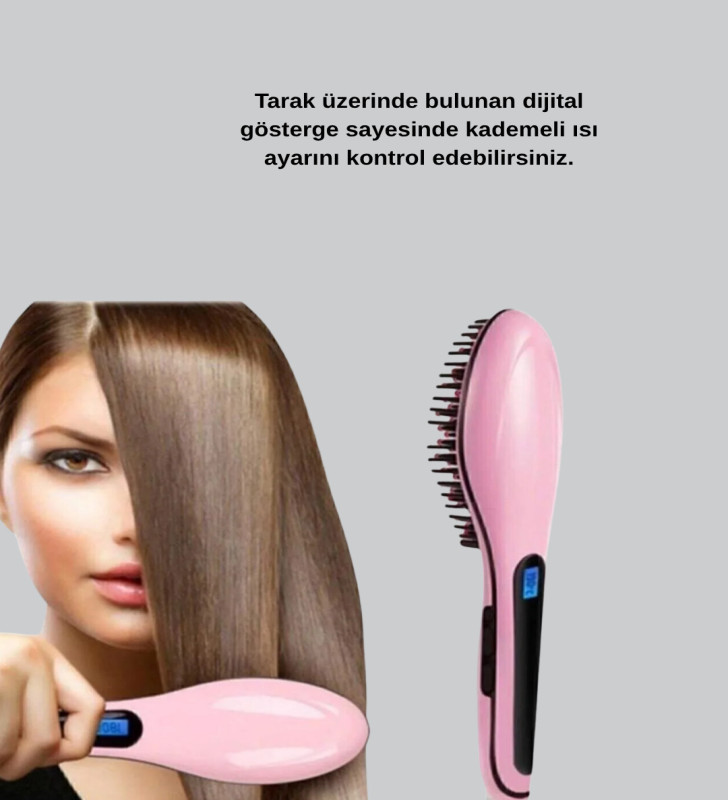 Dijital Ekranlı Seramik Saç Düzleştirici Tarak – 5 Kademeli Isı Ayarı, İyon Kontrollü - Lisinya