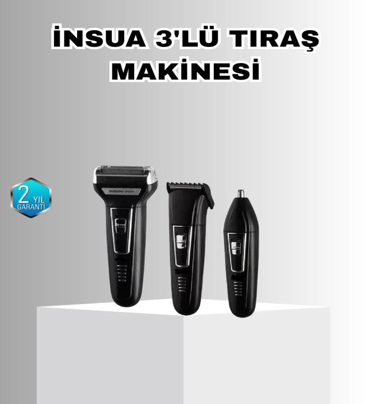 İnsua Erkek Bakım Seti – 3 Başlıklı Şarjlı Tıraş Makinesi, 60 Dakika Kablosuz Kullanım - Lisinya