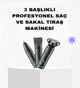 Şarjlı ve Kablosuz 3 Başlıklı Profesyonel Bakım Seti – Saç, Sakal, Burun ve Kulak Düzeltici - Lisinya