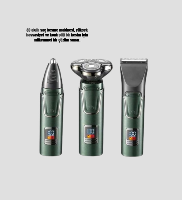 Şarjlı ve Kablosuz 3 Başlıklı Profesyonel Bakım Seti – Saç, Sakal, Burun ve Kulak Düzeltici - Lisinya