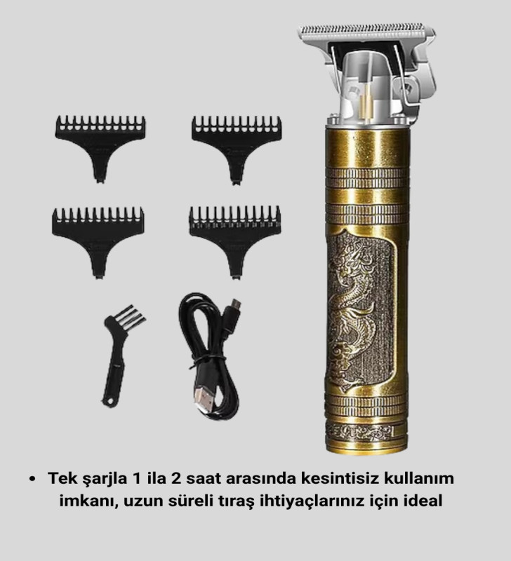 Profesyonel Çizik Tıraş Makinesi – T Çelik Bıçaklı, 120 Dakika Şarjlı Kullanım, 3 Başlıklı - Lisinya