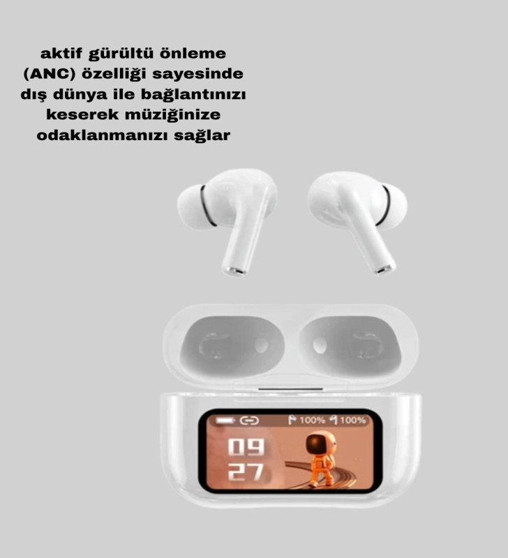 Dokunmatik Ekranlı Bluetooth Kulaklık – ANC, Suya Dayanıklı, Powerbank Kutulu - Lisinya