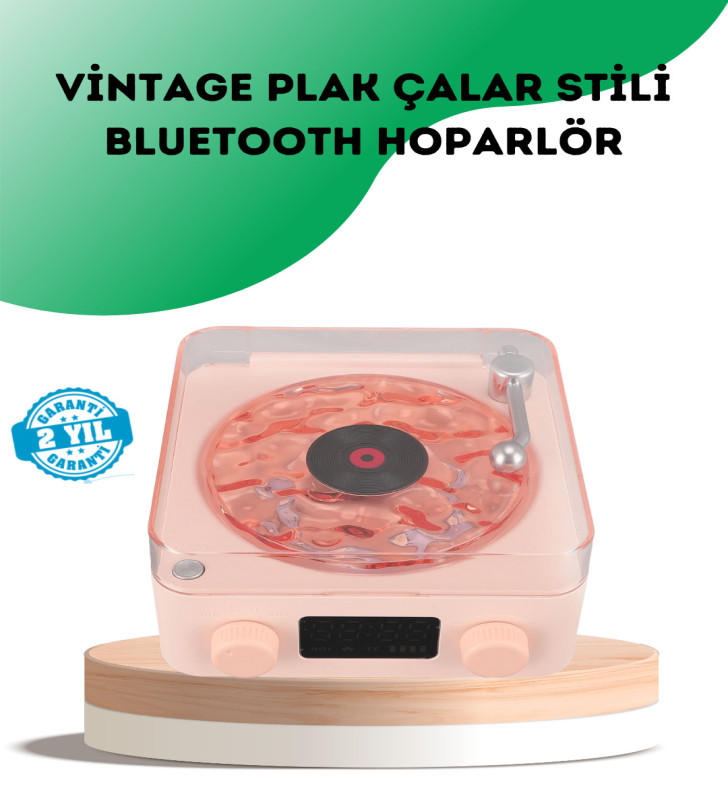 Retro Bluetooth Hoparlör – Kristal Ses, Gece Lambası, Saatli Tasarım - Lisinya