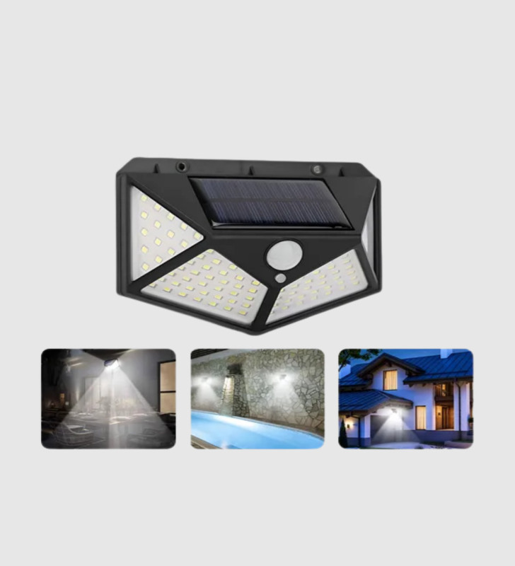 Güneş Enerjili 100 LED Dış Mekan Lamba – Hareket Sensörlü, 2200mAh Bataryalı Solar Aydınlatma - Lisinya