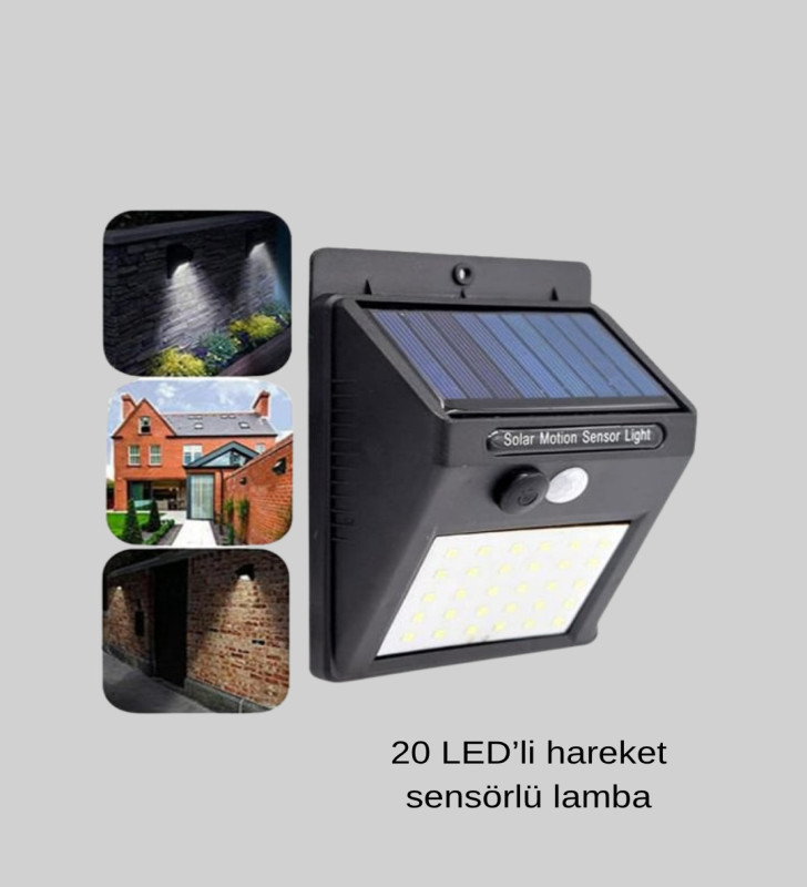 Güneş Enerjili 20 LED Hareket Sensörlü Lamba – IP65 Su Geçirmez Dış Mekan Aydınlatma - Lisinya