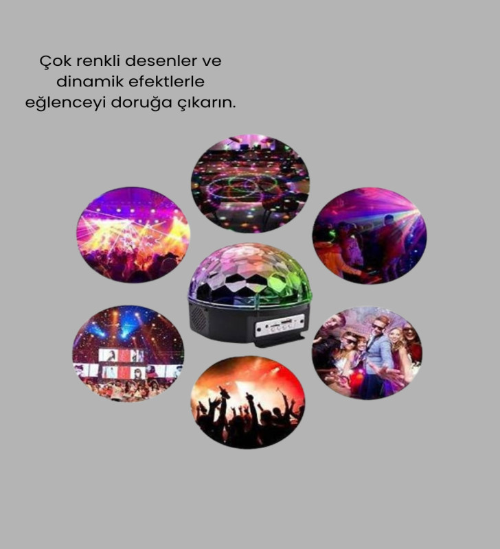 Bluetooth Kontrollü Masaüstü Disko Topu Işığı – Renkli LED Işık Gösterisi ve Uzaktan Kumanda - Lisinya