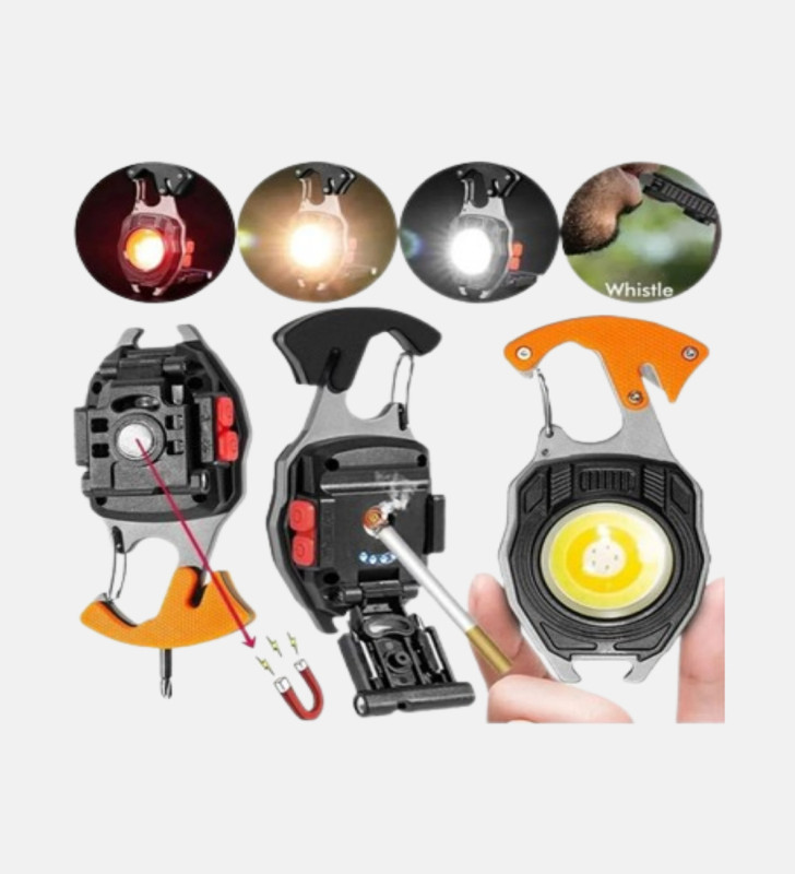 Mini LED Anahtarlık Fener – Şişe Açacağı, Tornavida, Düdük ve USB Şarj Özellikli - Lisinya