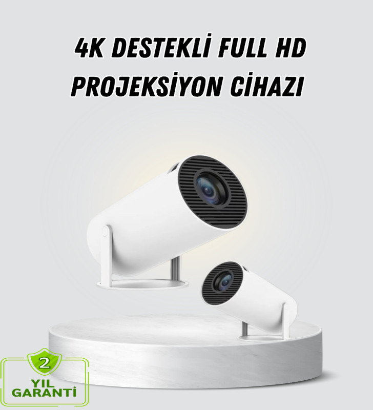 Full HD 4K Destekli Akıllı Projeksiyon – 130 inç Ekran, Uzun Ömürlü Ampul ve Çoklu Giriş - Lisinya