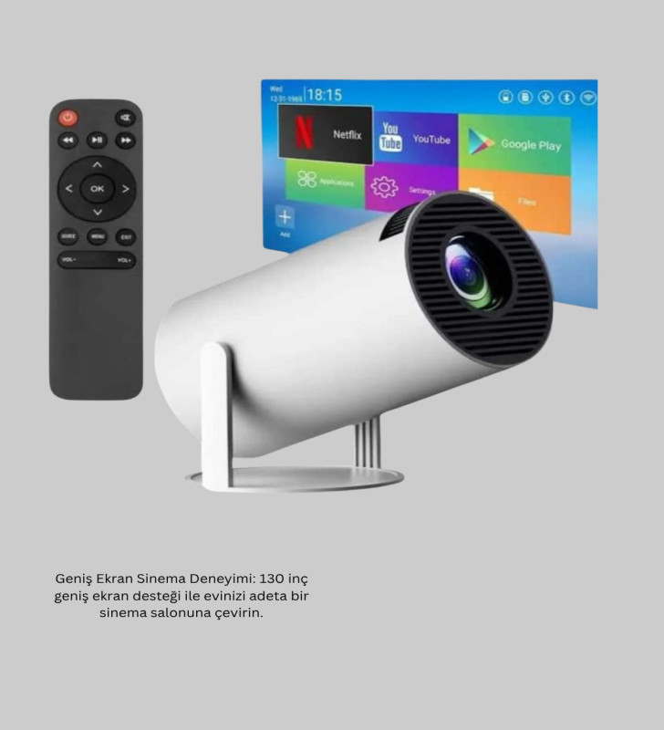 Full HD 4K Destekli Akıllı Projeksiyon – 130 inç Ekran, Uzun Ömürlü Ampul ve Çoklu Giriş - Lisinya