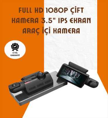 Araç İçi ve Ön Kameralı 3 İnç IPS Ekranlı Full HD Güvenlik Kamerası - Lisinya