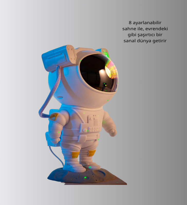 Astronot Şekilli Galaxy Projeksiyon Lambası Nebula Efektli Dekoratif Lamba - Lisinya