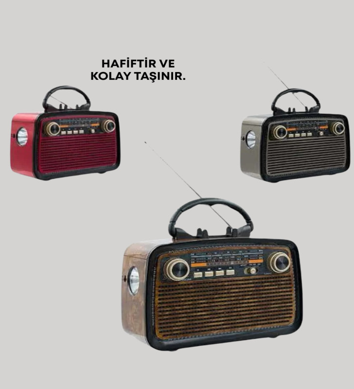 Nostaljik Radyo Görünümlü Bluetooth Hoparlör – FM/AM Yayın, Kablosuz Bağlantı, Şarj Edilebilir - Lisinya