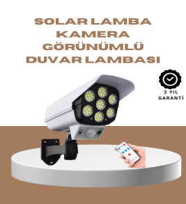 Güneş Enerjili LED Lamba + Güvenlik Kamerası Görünümlü– 5-8 m Hareket Algılamalı, Beyaz Işık - Lisinya