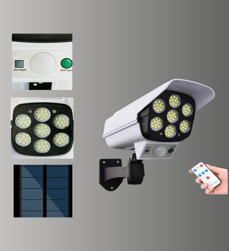 Güneş Enerjili LED Lamba + Güvenlik Kamerası Görünümlü– 5-8 m Hareket Algılamalı, Beyaz Işık - Lisinya