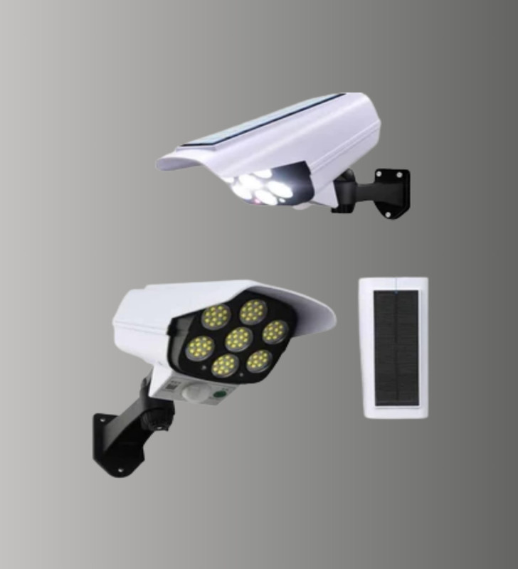 Güneş Enerjili LED Lamba + Güvenlik Kamerası Görünümlü– 5-8 m Hareket Algılamalı, Beyaz Işık - Lisinya