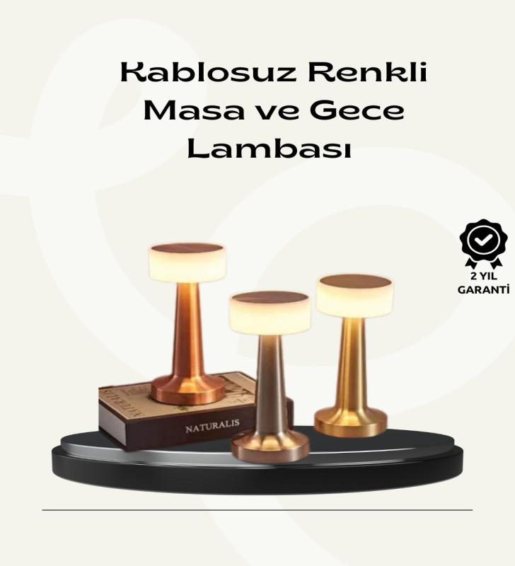 Modern USB'li Kablosuz Masa Lambası – Minimalist Tasarım, 3 Farklı Parlaklık - Lisinya
