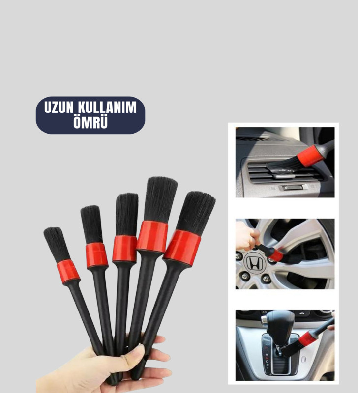 5 Boy Fırçalı Araba Temizlik Seti-Derin Temizlik Sağlayan Yumuşak Fırçalar - Lisinya