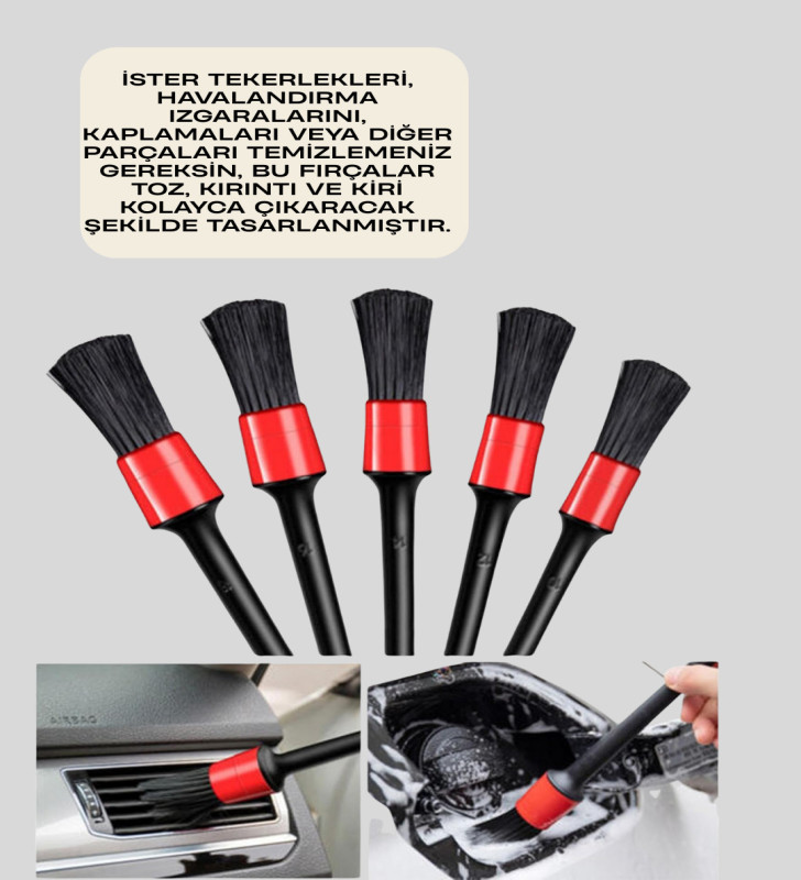 Araç İçi Detaylı Temizlik Seti-Araba Jant ve İç Yüzey Temizlik Fırçaları - Lisinya