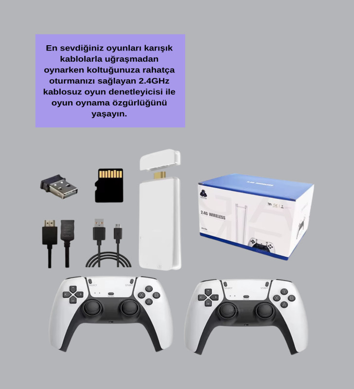 HDMI Çıkışlı Kablosuz 2 Kollu 4K Retro Oyun Kutusu - Lisinya