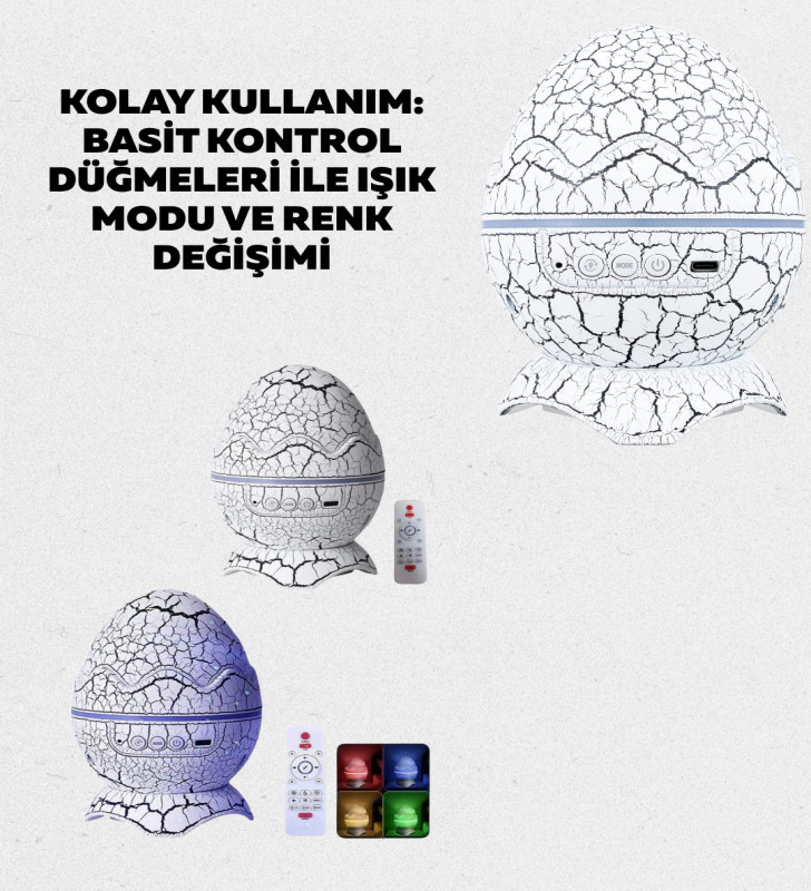 Bluetooth Bağlantılı Dinozor Yıldız Projektör Gece Lambası ve Uyku Yardımcısı - Lisinya