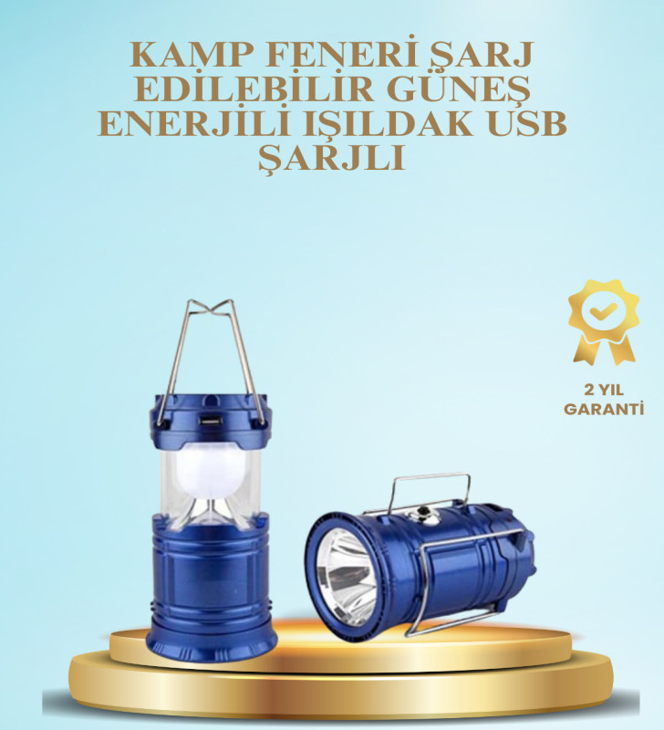 Güneş Enerjili Kızaklı Şarjlı Büyük Boy Kamp Feneri – USB Çıkışlı, Katlanabilir, Çok Fonksiyonlu - Lisinya