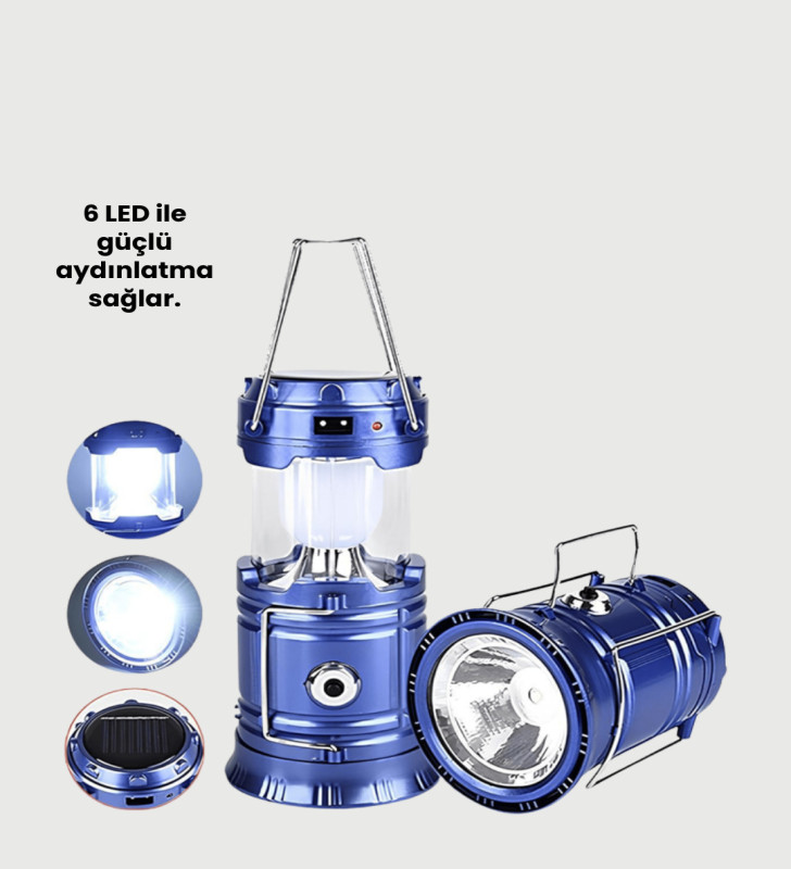 Güneş Enerjili Kızaklı Şarjlı Büyük Boy Kamp Feneri – USB Çıkışlı, Katlanabilir, Çok Fonksiyonlu - Lisinya