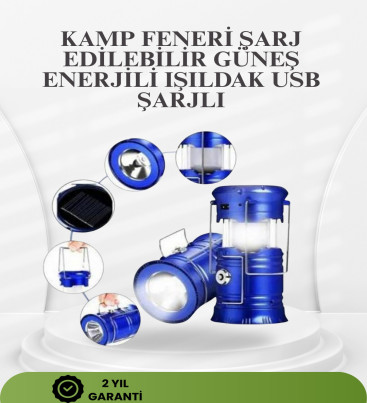 Güneş Enerjili Katlanabilir Kızaklı Kamp Feneri – USB Şarjlı, Çok Yönlü ve Dayanıklı Tasarım - Lisinya