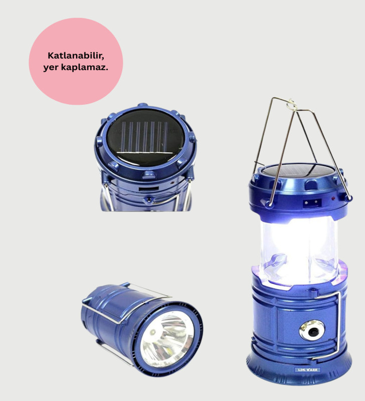 Güneş Enerjili Katlanabilir Kızaklı Kamp Feneri – USB Şarjlı, Çok Yönlü ve Dayanıklı Tasarım - Lisinya