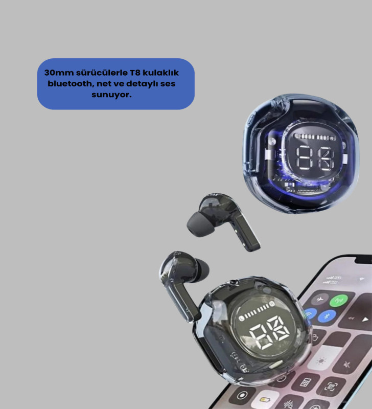 Bluetooth 5.3 Kablosuz Kulaklık 30mm Sürücü LED Ekranlı Mikrofonlu - Lisinya