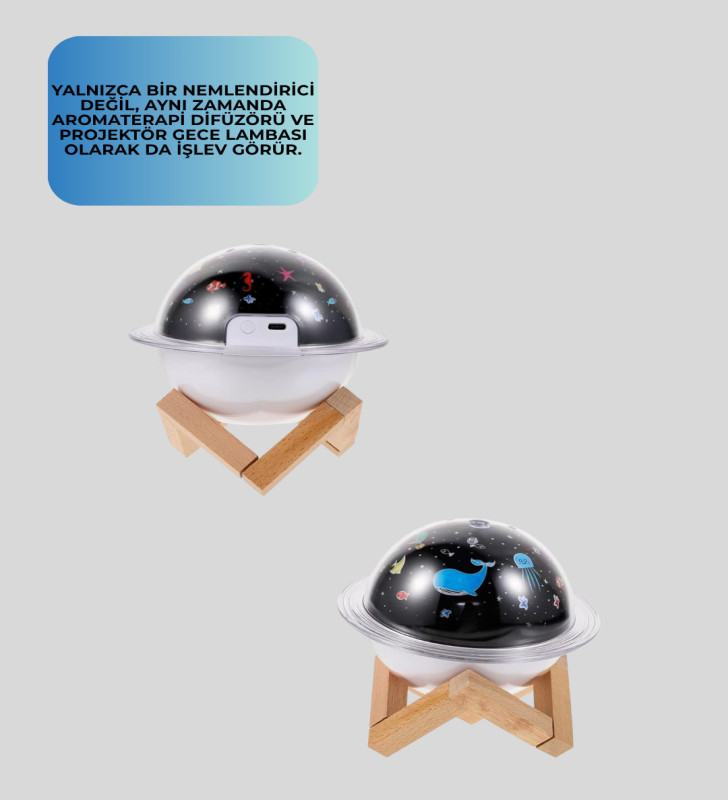 Projektör ışıklı, aromaterapi uyumlu mini masaüstü hava nemlendirici cihaz - Lisinya