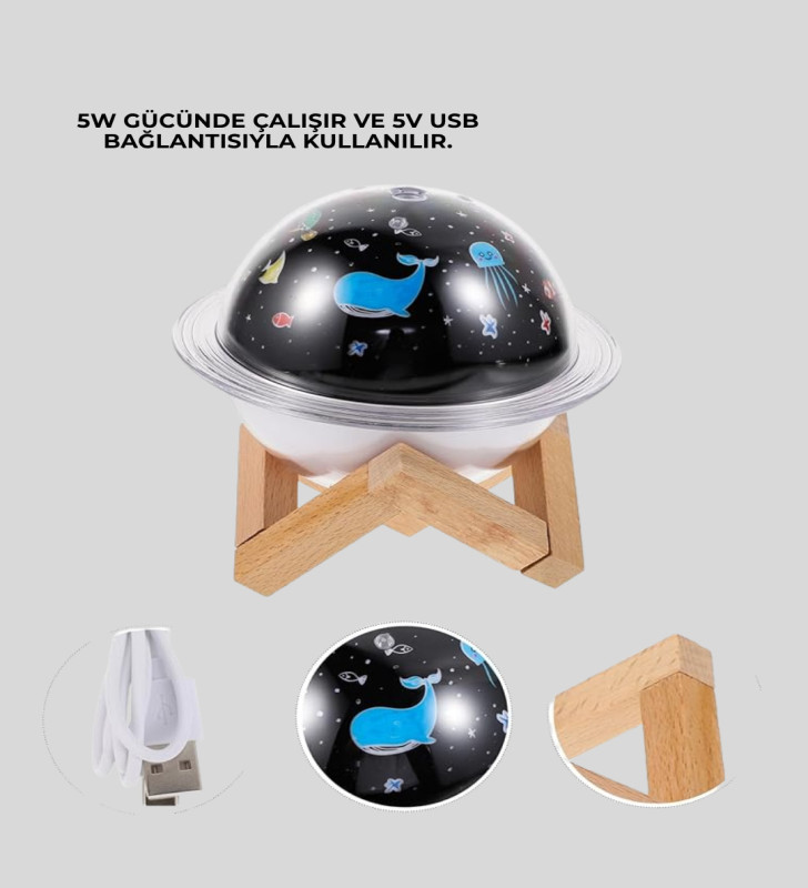 Projektör ışıklı, aromaterapi uyumlu mini masaüstü hava nemlendirici cihaz - Lisinya