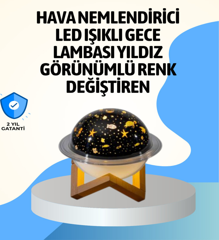 Projektör ışıklı ve aromaterapi destekli taşınabilir nemlendirici cihaz USB bağlantılı - Lisinya