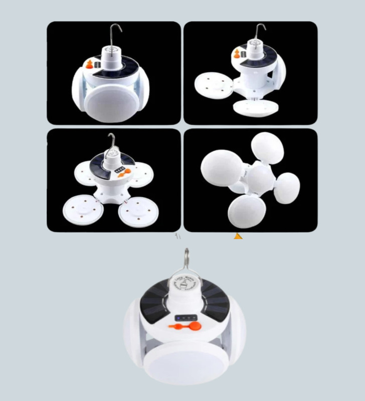 Güneş Paneliyle Şarj Olan Katlanabilir LED Çadır Lambası – 5 Kademeli Aydınlatma - Lisinya