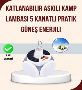 Güneş Enerjili USB Şarj Edilebilir 5 Modlu Katlanabilir LED Kamp Işığı - Lisinya