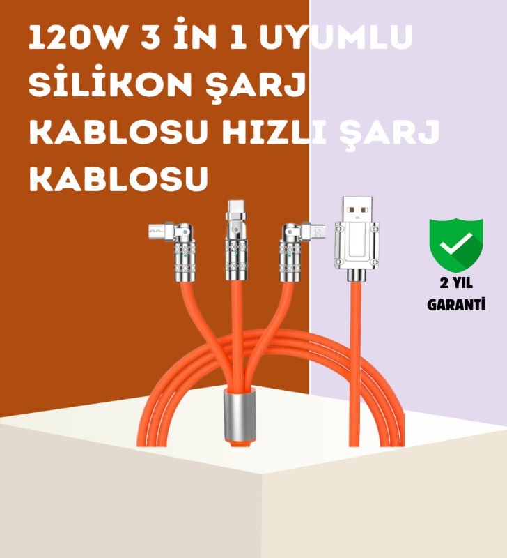 120 W Hızlı Çözüm Sunan 3'ü 1 USB Şarj Kablosu– Sağlam Gövde - Lisinya
