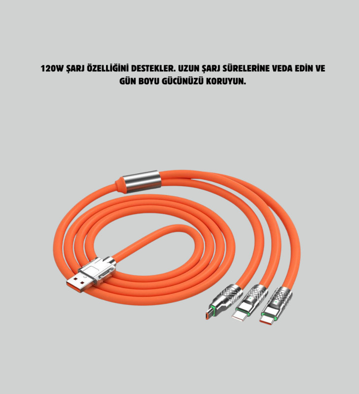 120 W Hızlı Çözüm Sunan 3'ü 1 USB Şarj Kablosu– Sağlam Gövde - Lisinya