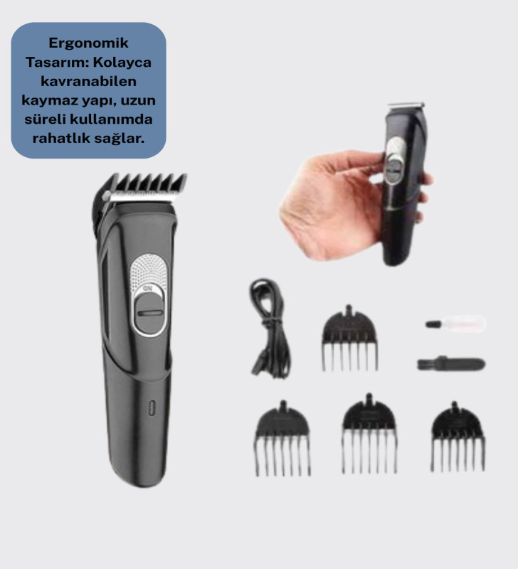 Ergonomik Tasarımlı, 3 Taraklı Profesyonel Şarjlı Saç Sakal Tıraş Makinesi - Lisinya