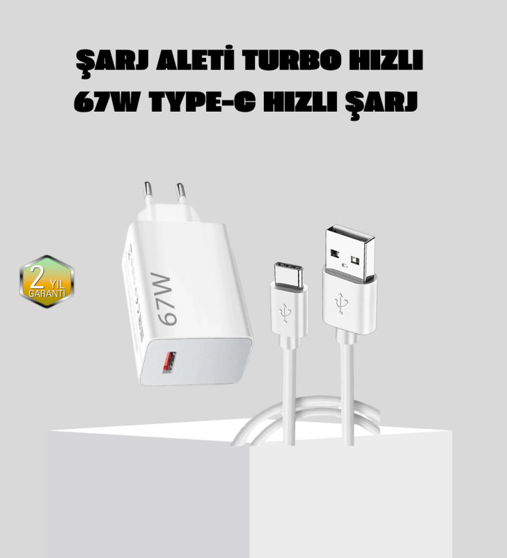 67W Süper Hızlı Şarj Adaptörü ve Kablo Seti – Güvenli, Kompakt ve Ergonomik Tasarım - Lisinya
