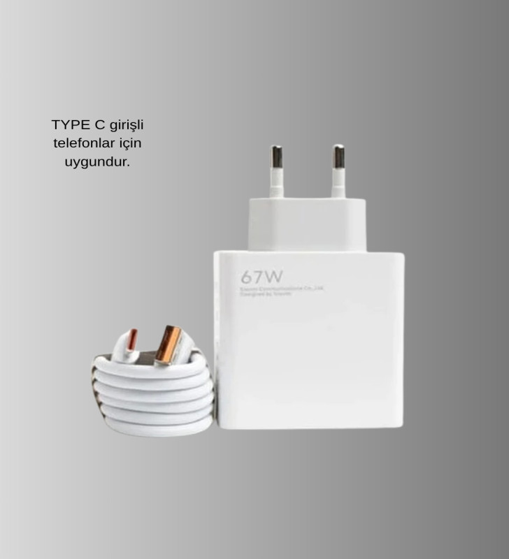 67W Süper Hızlı Şarj Adaptörü ve Kablo Seti – Güvenli, Kompakt ve Ergonomik Tasarım - Lisinya
