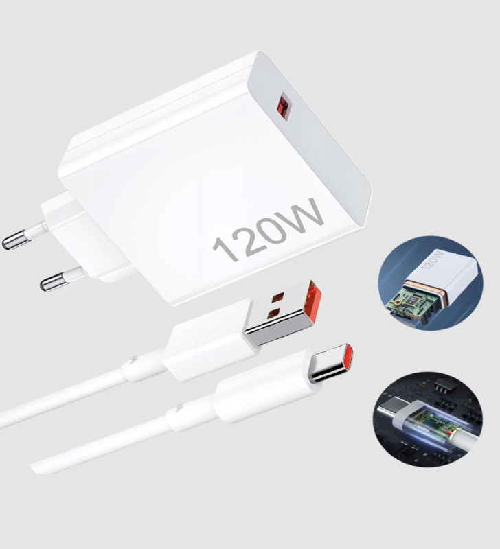 120W Süper Hızlı Şarj Adaptörü – Type-C Kablo Dahil, Yüksek Voltaj Korumalı - Lisinya