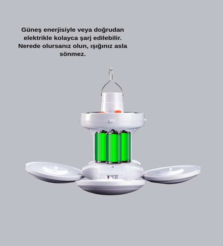 Güneş Enerjili ve USB Şarjlı LED Kamp Lambası – 5 Farklı Işık Modlu, Askılı Tasarım - Lisinya