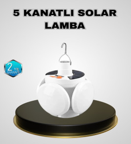 5 Kanatlı Solar Kamp Lambası – USB Şarjlı, Taşınabilir, IP65 Su Geçirmez Bahçe Lambası - Lisinya