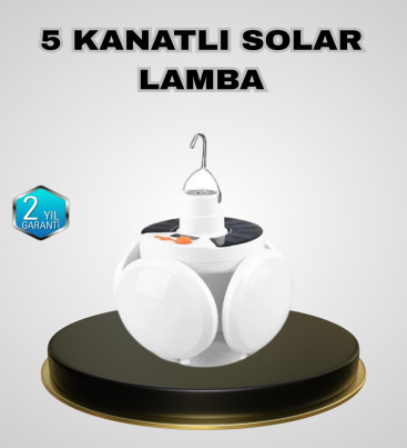 5 Kanatlı Solar Kamp Lambası – USB Şarjlı, Taşınabilir, IP65 Su Geçirmez Bahçe Lambası - Lisinya