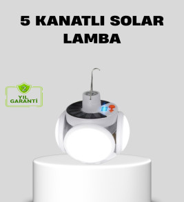 Solar Güneş Enerjili ve USB Şarjlı 5 Kanatlı LED Kamp Lambası - Lisinya