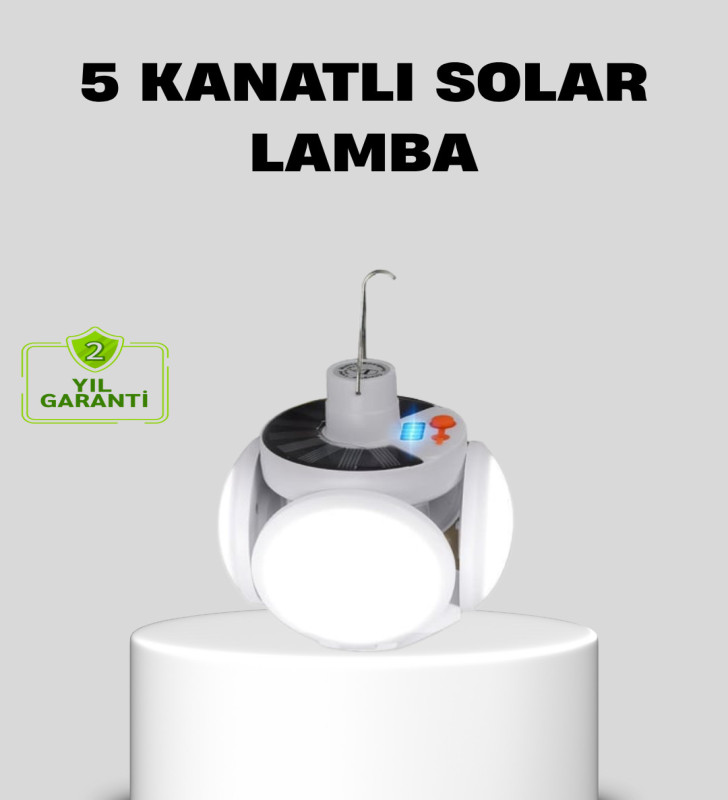 Solar Güneş Enerjili ve USB Şarjlı 5 Kanatlı LED Kamp Lambası - Lisinya