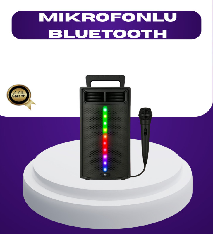 Bluetooth Işıklı Hoparlör – 2x5W Güç | USB + TF Kart + FM Radyo | Siyah Renk - Lisinya