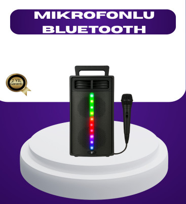 Bluetooth Işıklı Hoparlör – 2x5W Güç | USB + TF Kart + FM Radyo | Siyah Renk - Lisinya